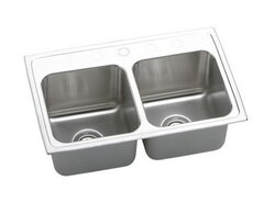 ELKAY DLR2519103 LUSTERTONE STAINLESS STEEL 25 L X 19-1/2 W X 10-1/8 D DOUBLE BOWL KITCHEN SINK, 3 FAUCET HOLES