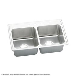 ELKAY DLR3322105 LUSTERTONE STAINLESS STEEL 33 L X 22 W X 10-1/8 D DOUBLE BOWL KITCHEN SINK, 5 FAUCET HOLES