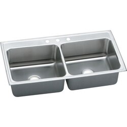 ELKAY DLR4322103 LUSTERTONE STAINLESS STEEL 43 L X 22 W X 10-1/8 D DOUBLE BOWL KITCHEN SINK, 3 FAUCET HOLES