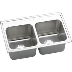 ELKAY DLR2918103 LUSTERTONE STAINLESS STEEL 29 L X 18 W X 10 D DOUBLE BOWL KITCHEN SINK, 3 FAUCET HOLES