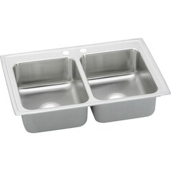 ELKAY DLR2519102 LUSTERTONE STAINLESS STEEL 25 L X 19-1/2 W X 10-1/8 D DOUBLE BOWL KITCHEN SINK, 2 FAUCET HOLES