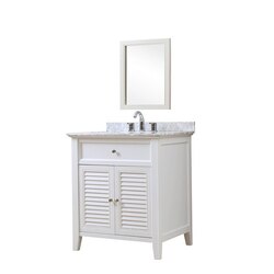 DIRECT VANITY SINK 32S12-WWC-M SHUTTER 32 INCH WHITE VANITY WITH CARRARA WHITE MARBLE TOP AND MIRROR