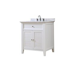 DIRECT VANITY SINK 32S12-WWC SHUTTER 32 INCH WHITE VANITY WITH CARRARA WHITE MARBLE TOP