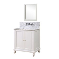 DIRECT VANITY SINK 32S9-WWC-WM-M CLASSIC PREMIUM 32 INCH PEARL WHITE VANITY WITH WHITE CARRARA MARBLE TOP AND MIRROR