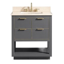AVANITY ALLIE-VS31-TGG-D ALLIE 31 INCH VANITY COMBO IN TWILIGHT GRAY WITH GOLD TRIM AND CREMA MARFIL MARBLE TOP