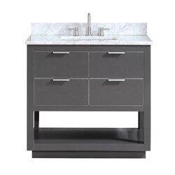 AVANITY ALLIE-VS37-TGS-C ALLIE 37 INCH VANITY COMBO IN TWILIGHT GRAY WITH SILVER TRIM AND CARRARA WHITE MARBLE TOP