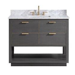 AVANITY ALLIE-VS43-TGG-C ALLIE 43 INCH VANITY COMBO IN TWILIGHT GRAY WITH GOLD TRIM AND CARRARA WHITE MARBLE TOP