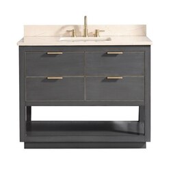 AVANITY ALLIE-VS43-TGG-D ALLIE 43 INCH VANITY COMBO IN TWILIGHT GRAY WITH GOLD TRIM AND CREMA MARFIL MARBLE TOP