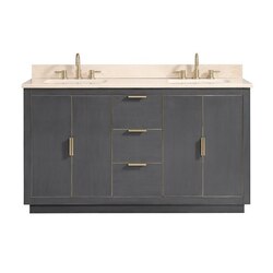 AVANITY AUSTEN-VS61-TGG-D AUSTEN 61 INCH VANITY COMBO IN TWILIGHT GRAY WITH GOLD TRIM AND CREMA MARFIL MARBLE TOP