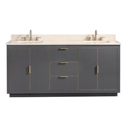 AVANITY AUSTEN-VS73-TGG-D AUSTEN 73 INCH VANITY COMBO IN TWILIGHT GRAY WITH GOLD TRIM AND CREMA MARFIL MARBLE TOP