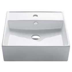 KRAUS KCV-150 WHITE 18.6 INCH SQUARE CERAMIC SINK AND POP UP DRAIN WITH OVERFLOW