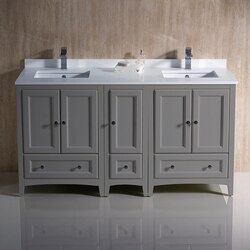 FRESCA FCB20-241224GR-CWH-U OXFORD 60 INCH GRAY TRADITIONAL DOUBLE SINK BATHROOM CABINETS WITH TOP AND SINKS