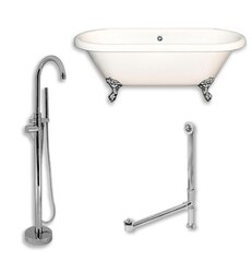 CAMBRIDGE PLUMBING ADE60-150-PKG-BN-NH 60 INCH DOUBLE ENDED CLAWFOOT BATHTUB WITH COMPLETE PLUMBING PACKAGE AND NO FAUCET DRILLINGS