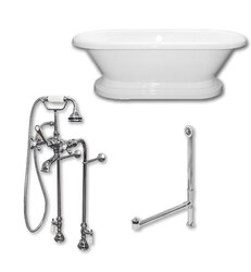 CAMBRIDGE PLUMBING ADEP60-398463-PKG-NH 60 INCH FREE STANDING DOUBLE ENDED PEDESTAL BATHTUB WITH COMPLETE PLUMBING PACKAGE AND NO FAUCET DRILLINGS