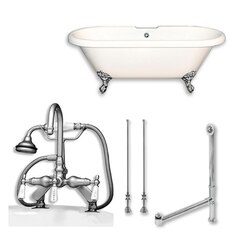 CAMBRIDGE PLUMBING ADE60-684D-PKG-7DH 60 INCH DOUBLE ENDED CLAWFOOT BATHTUB WITH 7 INCH DESK MOUNT FAUCET DRILLINGS AND COMPLETE PLUMBING PACKAGE