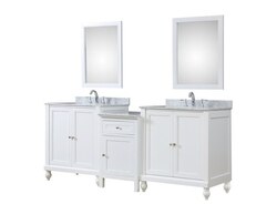 DIRECT VANITY SINK 2S9-WWC-MU1 CLASSIC SPA 83 INCH BATH AND MAKEUP HYBRID VANITY IN WHITE WITH MARBLE VANITY TOP IN CARRARA WHITE WITH BASIN AND MIRRORS