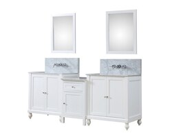 DIRECT VANITY SINK 2S9-WWC-WM-MU1 CLASSIC SPA PREMIUM 83 INCH BATH AND MAKEUP HYBRID VANITY IN WHITE WITH MARBLE VANITY TOP IN CARRARA WHITE WITH BASIN AND MIRRORS