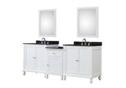 DIRECT VANITY SINK 2S9-WBK-MU1 CLASSIC SPA 83 INCH BATH AND MAKEUP HYBRID VANITY IN WHITE WITH GRANITE VANITY TOP IN BLACK WITH BASIN AND MIRRORS