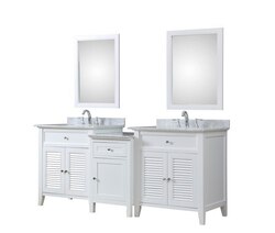 DIRECT VANITY SINK 2S12-WWC-MU1 SHUTTER SPA 82 INCH BATH AND MAKEUP HYBRID VANITY IN WHITE WITH MARBLE VANITY TOP IN CARRARA WHITE WITH BASIN AND MIRRORS