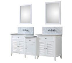 DIRECT VANITY SINK 2S12-WWC-WM-MU1 SHUTTER SPA PREMIUM 82 INCH BATH AND MAKEUP HYBRID VANITY IN WHITE WITH MARBLE VANITY TOP IN CARRARA WHITE WITH BASIN AND MIRRORS