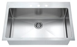 DAWN AST104 33 INCH TOP MOUNT SINGLE BOWL SINK WITH THREE PRE-CUT FAUCET HOLES