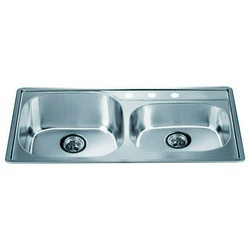 DAWN CH355 34 INCH TOP MOUNT DOUBLE BOWL SINK WITH THREE PRE-CUT FAUCET HOLES