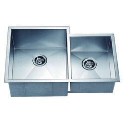 DAWN DSQ311815R 33 INCH UNDERMOUNT DOUBLE BOWL SQUARE SINK - SMALL BOWL ON RIGHT