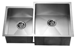 DAWN DSQ311815L 33 INCH UNDERMOUNT DOUBLE BOWL SQUARE SINK - SMALL BOWL ON LEFT