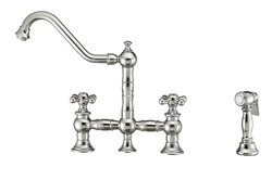 WHITEHAUS WHKBTCR3-9201-NT VINTAGE III PLUS 9 INCH BRIDGE FAUCET WITH LONG TRADITIONAL SWIVEL SPOUT, CROSS HANDLES AND SOLID BRASS SIDE SPRAY
