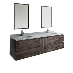 FRESCA FVN31-301230ACA FORMOSA 72 INCH WALL HUNG DOUBLE SINK MODERN BATHROOM VANITY WITH MIRRORS IN ACACIA WOOD FINISH