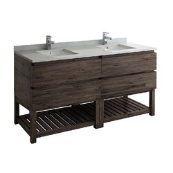 FRESCA FCB31-3636ACA-FS-CWH-U FORMOSA 72 INCH FLOOR STANDING OPEN BOTTOM DOUBLE SINK MODERN BATHROOM CABINET WITH TOP AND SINKS IN ACACIA WOOD FINISH