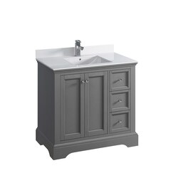 FRESCA FCB2436GRV-CWH-U WINDSOR 36 INCH GRAY TEXTURED TRADITIONAL BATHROOM CABINET WITH TOP AND SINK