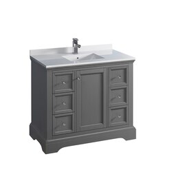 FRESCA FCB2440GRV-CWH-U WINDSOR 40 INCH GRAY TEXTURED TRADITIONAL BATHROOM CABINET WITH TOP AND SINK