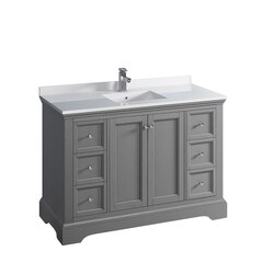FRESCA FCB2448GRV-CWH-U WINDSOR 48 INCH GRAY TEXTURED TRADITIONAL BATHROOM CABINET WITH TOP AND SINK