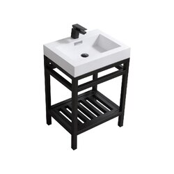 KUBEBATH AC24-BK CISCO 24 INCH STAINLESS STEEL CONSOLE WITH WHITE ACRYLIC SINK IN MATTE BLACK