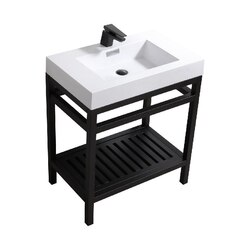 KUBEBATH AC30-BK CISCO 30 INCH STAINLESS STEEL CONSOLE WITH WHITE ACRYLIC SINK IN MATTE BLACK