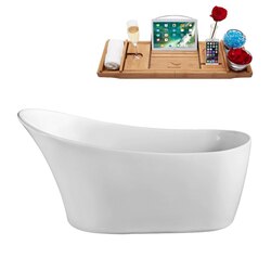 STREAMLINE N-822-67FSWH-FM 67 INCH SOAKING FREESTANDING TUB IN GLOSSY WHITE FINISH WITH TRAY AND INTERNAL DRAIN