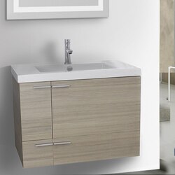 ACF ANS347 NEW SPACE 31 INCH LARCH CANAPA BATHROOM VANITY WITH FITTED CERAMIC SINK, WALL MOUNTED