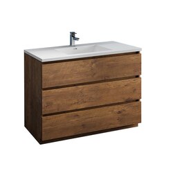 FRESCA FCB9348RW-I LAZZARO 48 INCH ROSEWOOD FREE STANDING MODERN BATHROOM CABINET WITH INTEGRATED SINK