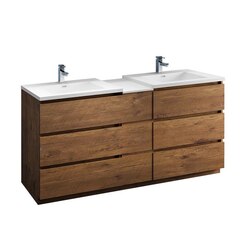FRESCA FCB93-301230RW-D-I LAZZARO 72 INCH ROSEWOOD FREE STANDING DOUBLE SINK MODERN BATHROOM CABINET WITH INTEGRATED SINKS