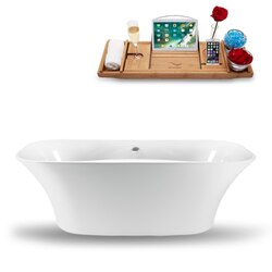 STREAMLINE N-1060-59FSWH-FM 59 INCH FREESTANDING TUB IN GLOSSY WHITE WITH INTERNAL DRAIN, AND TRAY
