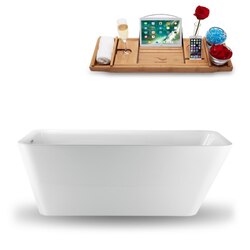 STREAMLINE N-1220-67FSWH-FM 67 INCH FREESTANDING TUB IN GLOSSY WHITE WITH INTERNAL DRAIN AND TRAY