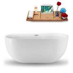 STREAMLINE N-1241-59FSWH-FM 59 INCH FREESTANDING TUB IN GLOSSY WHITE WITH INTERNAL DRAIN, AND TRAY
