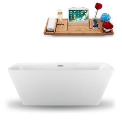 STREAMLINE N-1261-59FSWH-FM 59 INCH FREESTANDING TUB IN GLOSSY WHITE WITH INTERNAL DRAIN, AND TRAY