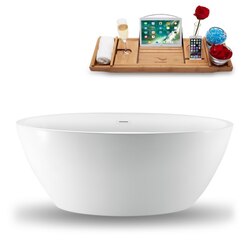 STREAMLINE N-1301-59FSWH-FM 59 INCH FREESTANDING TUB IN GLOSSY WHITE WITH INTERNAL DRAIN, AND TRAY