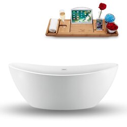 STREAMLINE N-940-75FSWH-FM 75 INCH FREESTANDING TUB IN GLOSSY WHITE WITH INTERNAL DRAIN, AND TRAY