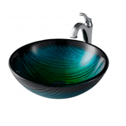 KRAUS C-GV-391-19MM-1200 NATURE SERIES 17 INCH GREEN GLASS BATHROOM VESSEL SINK AND ARLO FAUCET COMBO SET WITH POP-UP DRAIN