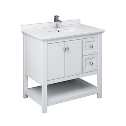 FRESCA FCB2336WH-CWH-U MANCHESTER 36 INCH WHITE TRADITIONAL BATHROOM CABINET WITH TOP AND SINK