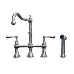 WHITEHAUS WHSB14007-SK-BSS WATERHAUS LEAD-FREE SOLID STAINLESS STEEL BRIDGE FAUCET WITH SPOUT AND SIDE SPRAY