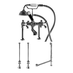 CAMBRIDGE PLUMBING CAM463D-6-PKG COMPLETE PLUMBING PACKAGE FOR DECK MOUNT CLAW FOOT TUB CLASSIC TELEPHONE STYLE FAUCET WITH 6 INCH DECK RISERS, SUPPLY LINES WITH SHUT OFF VALVES, DRAIN ASSEMBLY